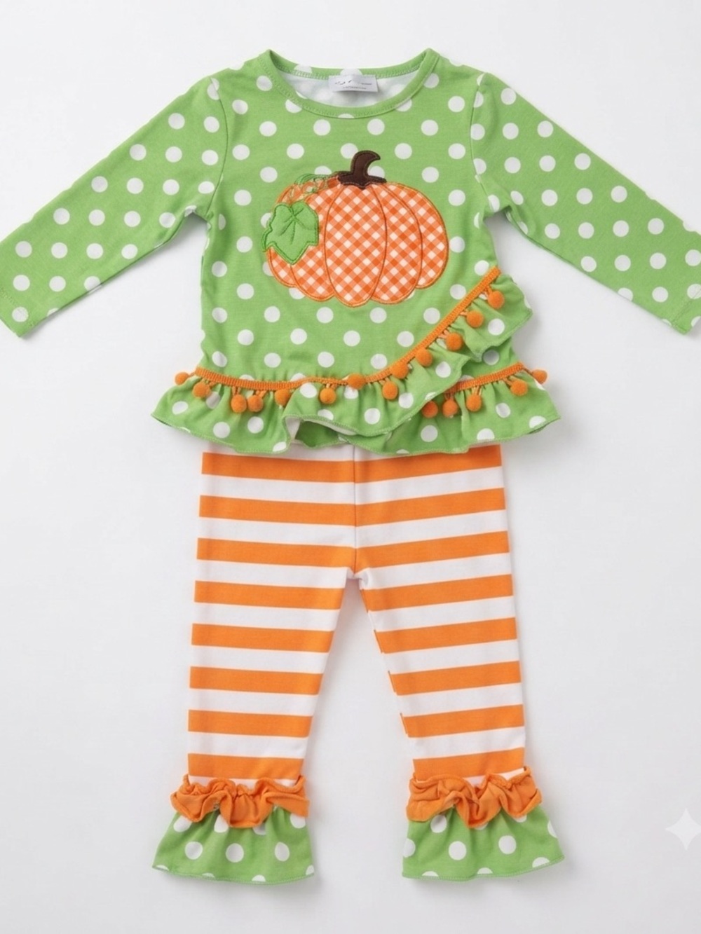 Marie Nicole Boutique Fall Pumpkin Pom-Pom Ruffle Outfit Set Babygirl XXS